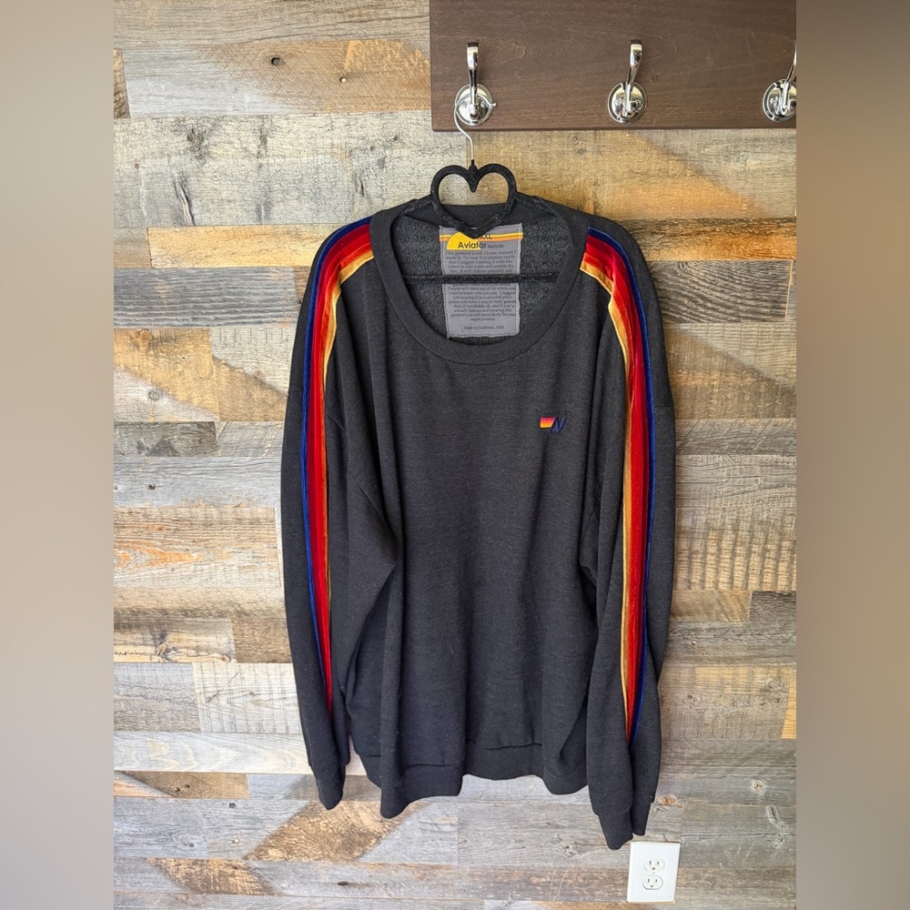 Aviator Nation Crewneck Sweatshirt with Velour Stripes